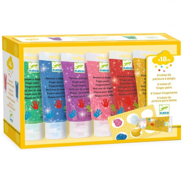6 tubes de peinture à  doigts - Paillettes / Djeco