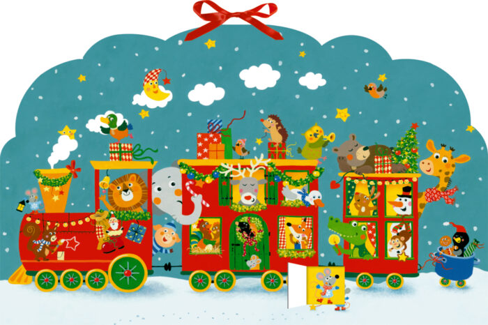 Train de Noël coloré avec des animaux - calendrier de l'Avent Memo / Die Spiegelburg